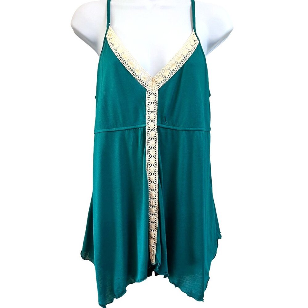 Vintage 90s Y2K Younique Teal Boho Babydoll Tank Top